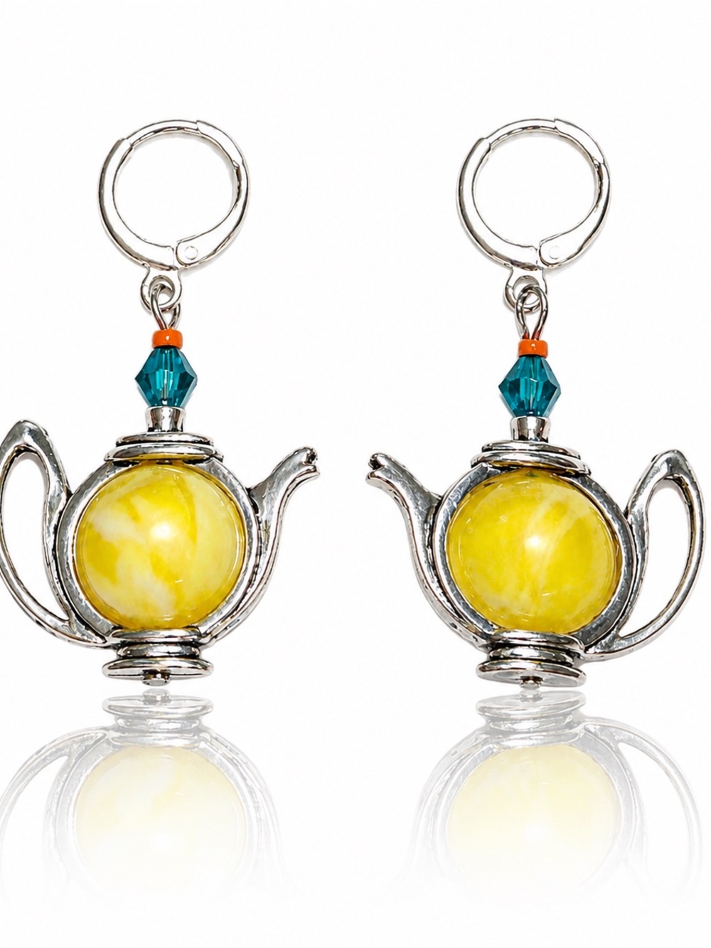 Handmade Antique Silver Teapot Earrings Whimsical Dangle Jewelry with Beads, MTO - Picture 10 of 11